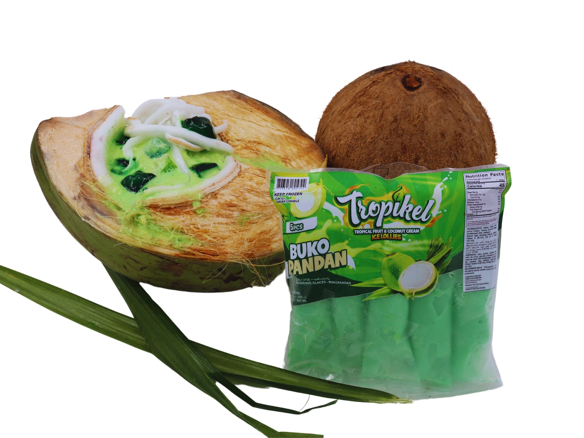 Instayum Tropikel Frozen Filipino Ice Candy or Ice Lollies Coconut Buko Pandan (5pcs)